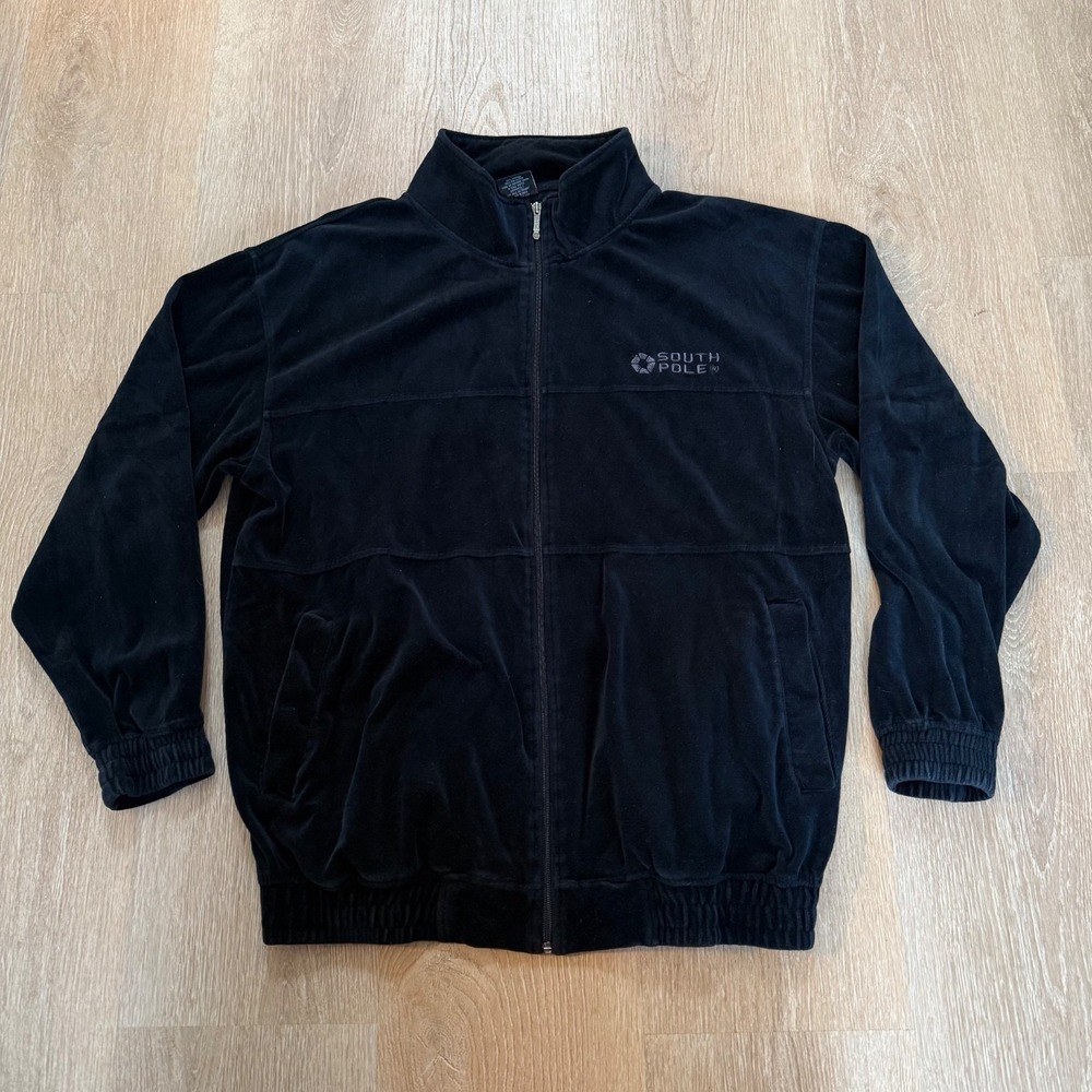 VTG Southpole Baggy Velour‎ Track Jacket Jesse Pinkman Y2K Skater Black Sz Large
